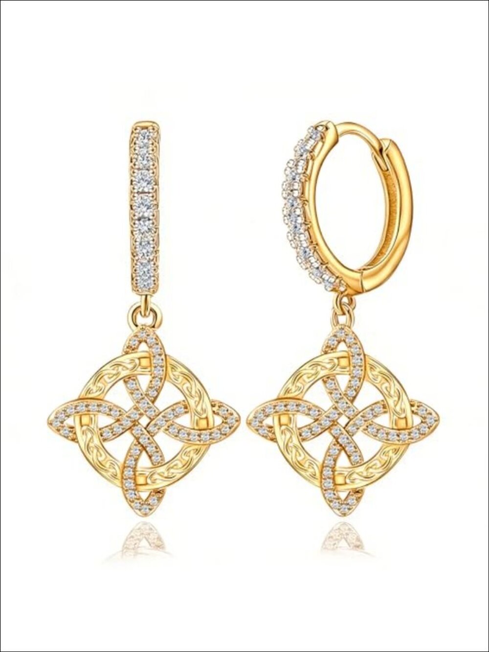 Celtic Knot Huggie Hoop Earrings S925 Sterling Silver Plated 14K Gold Cubic